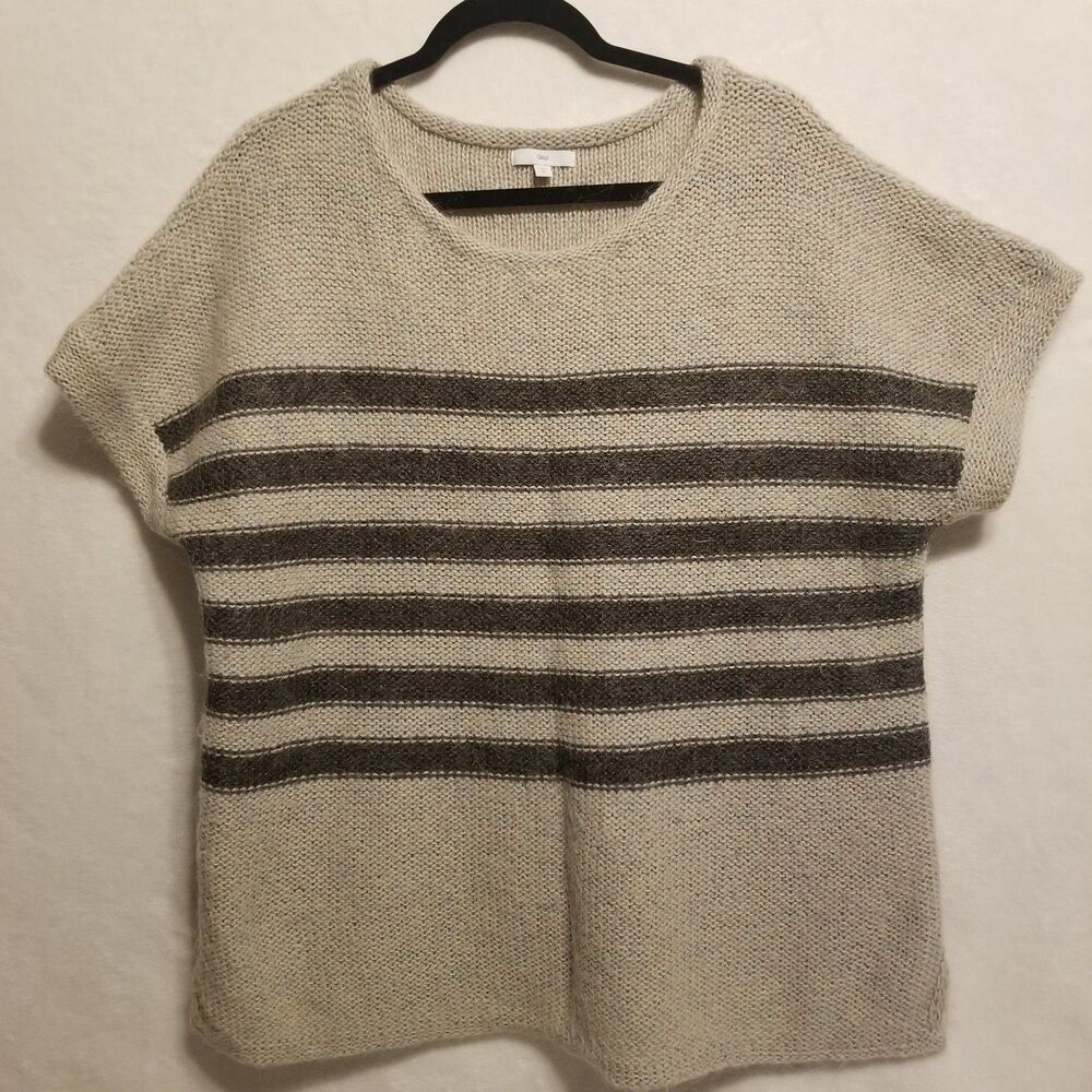 Gap XL Sweater Short Sleeve Mohair Blend Striped Gray Speckled Preppy Academia